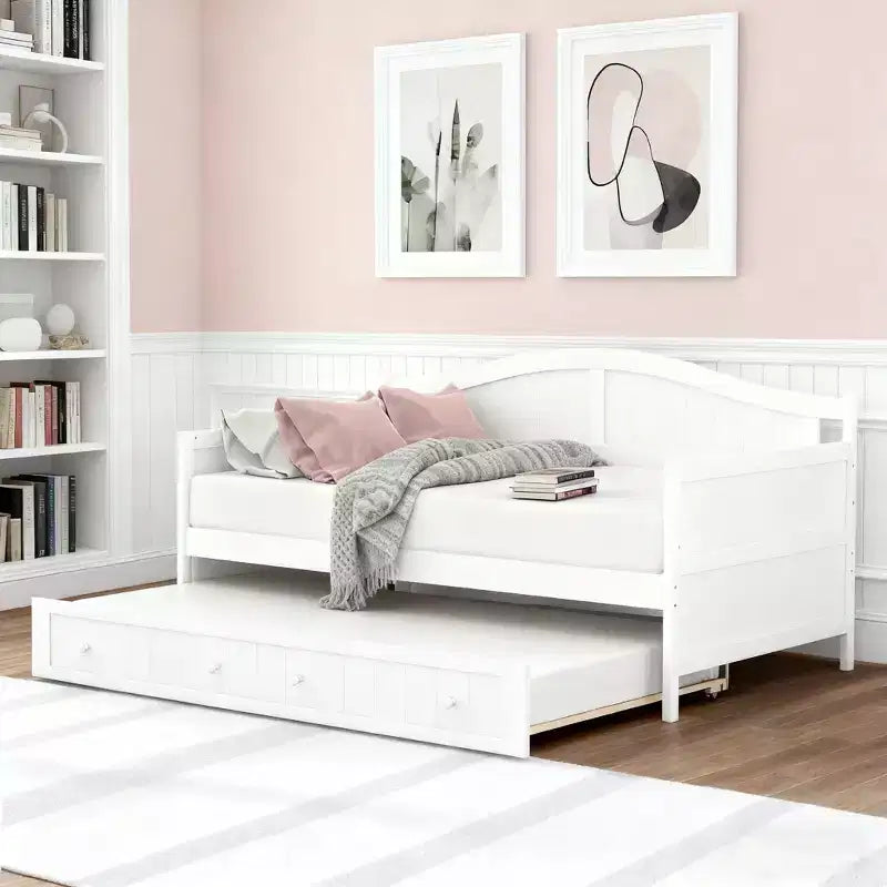 Luxystar Letto a Giorno in Legno con Letto Estraibile Facile da Aprire per Camera da Letto e Soggiorno