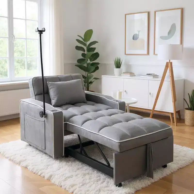MAYEERTY Divano Letto Convertibile 2 in 1 con Letto Estraibile, Divano Doppio Moderno, Letto Regolabile per Soggiorno, Grigio Scuro
