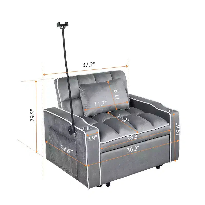 MAYEERTY Divano Letto Convertibile 2 in 1 con Letto Estraibile, Divano Doppio Moderno, Letto Regolabile per Soggiorno, Grigio Scuro