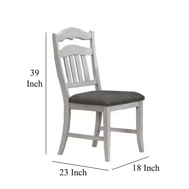 Sedie da pranzo Royal Hampton, set da 2, schienale a pioli, legno bianco classico, tessuto grigio