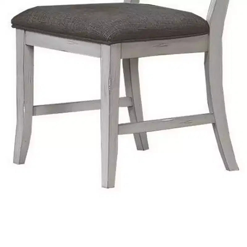 Sedie da pranzo Royal Hampton, set da 2, schienale a pioli, legno bianco classico, tessuto grigio