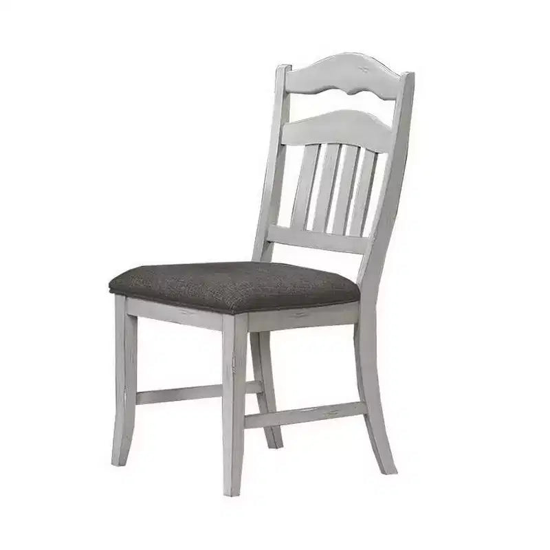 Sedie da pranzo Royal Hampton, set da 2, schienale a pioli, legno bianco classico, tessuto grigio