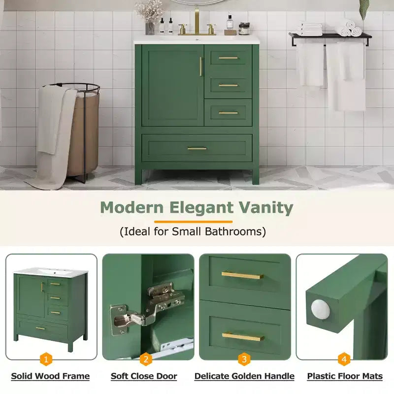 Set Combinato Mobile Lavabo Bagno, Mobile Lavabo Bagno in Legno con Cassetti e Ante, con Vassoio Estraibile, Struttura in Legno Massello Adatto per il bagno