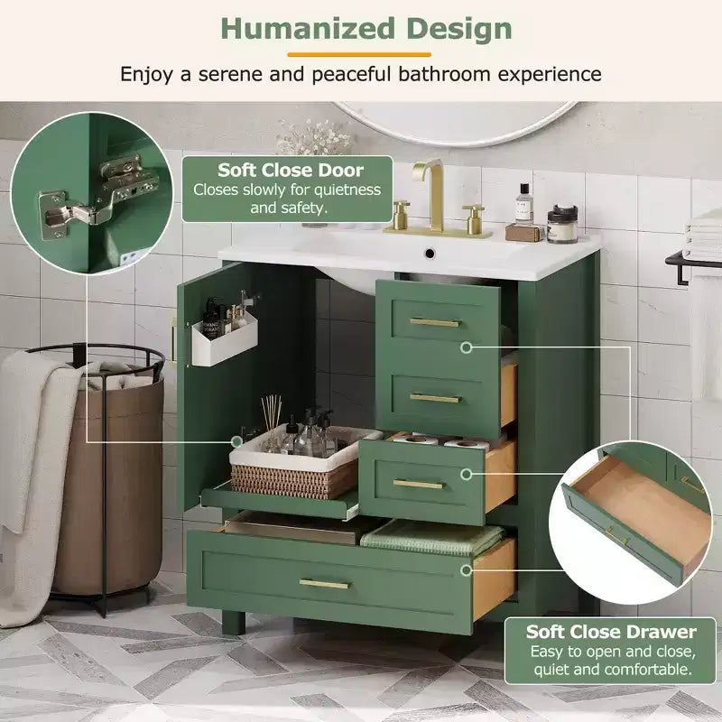Set Combinato Mobile Lavabo Bagno, Mobile Lavabo Bagno in Legno con Cassetti e Ante, con Vassoio Estraibile, Struttura in Legno Massello Adatto per il bagno