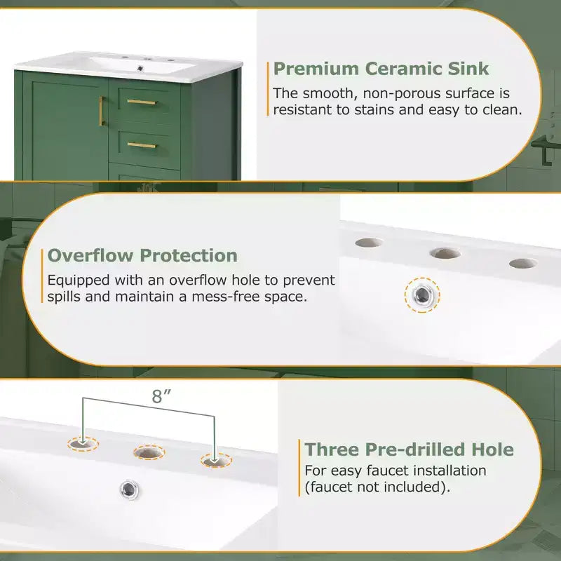 Set Combinato Mobile Lavabo Bagno, Mobile Lavabo Bagno in Legno con Cassetti e Ante, con Vassoio Estraibile, Struttura in Legno Massello Adatto per il bagno