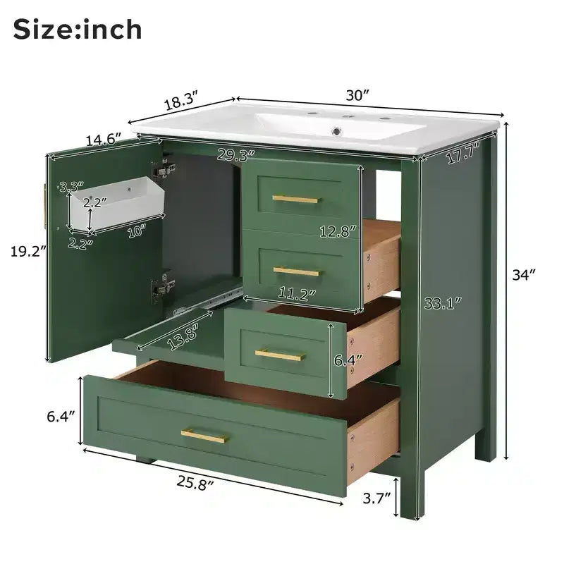 Set Combinato Mobile Lavabo Bagno, Mobile Lavabo Bagno in Legno con Cassetti e Ante, con Vassoio Estraibile, Struttura in Legno Massello Adatto per il bagno