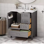 Set Combinato Mobile Lavabo Bagno, Mobile Lavabo Bagno in Legno con Cassetti e Ante, con Vassoio Estraibile, Struttura in Legno Massello Adatto per il bagno