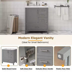 Set Combinato Mobile Lavabo Bagno, Mobile Lavabo Bagno in Legno con Cassetti e Ante, con Vassoio Estraibile, Struttura in Legno Massello Adatto per il bagno