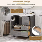 Set Combinato Mobile Lavabo Bagno, Mobile Lavabo Bagno in Legno con Cassetti e Ante, con Vassoio Estraibile, Struttura in Legno Massello Adatto per il bagno