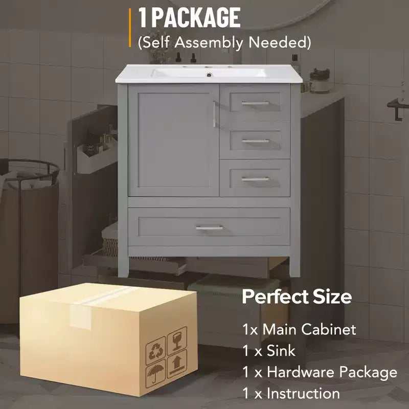 Set Combinato Mobile Lavabo Bagno, Mobile Lavabo Bagno in Legno con Cassetti e Ante, con Vassoio Estraibile, Struttura in Legno Massello Adatto per il bagno