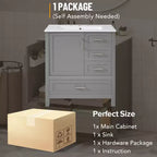 Set Combinato Mobile Lavabo Bagno, Mobile Lavabo Bagno in Legno con Cassetti e Ante, con Vassoio Estraibile, Struttura in Legno Massello Adatto per il bagno