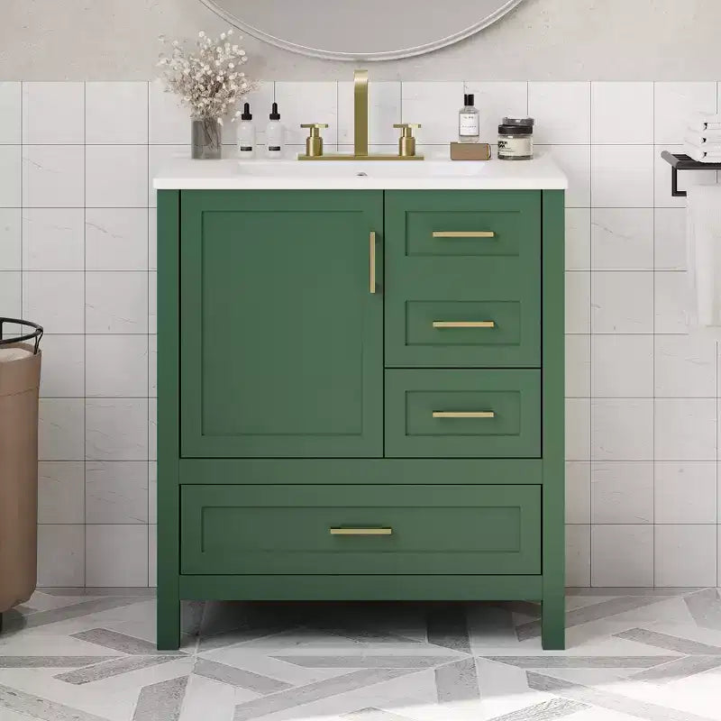 Set Combinato Mobile Lavabo Bagno, Mobile Lavabo Bagno in Legno con Cassetti e Ante, con Vassoio Estraibile, Struttura in Legno Massello Adatto per il bagno