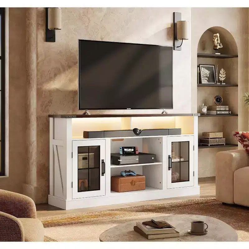 GALAXHERO Mobile TV Rustico per TV da 65 Pollici, con Luci a LED, Armadietti e Ripiani Regolabili per Soggiorno o Home Theater