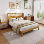 Struttura letto king/queen con testiera, in legno di gomma stile moderno di metà secolo per camera da letto, naturale - ModernLuxe