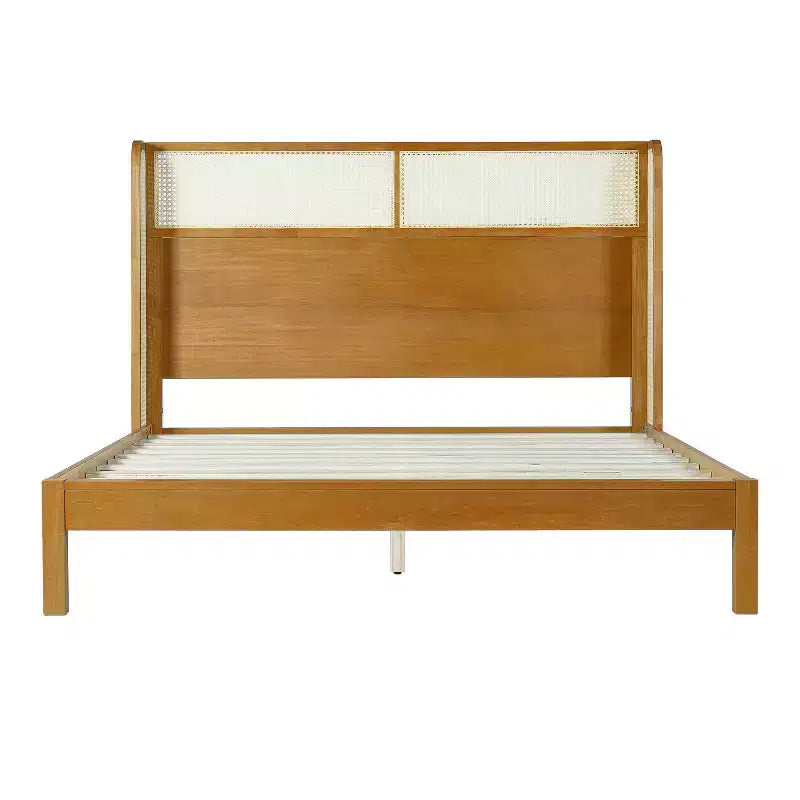 Struttura letto king/queen con testiera, in legno di gomma stile moderno di metà secolo per camera da letto, naturale - ModernLuxe