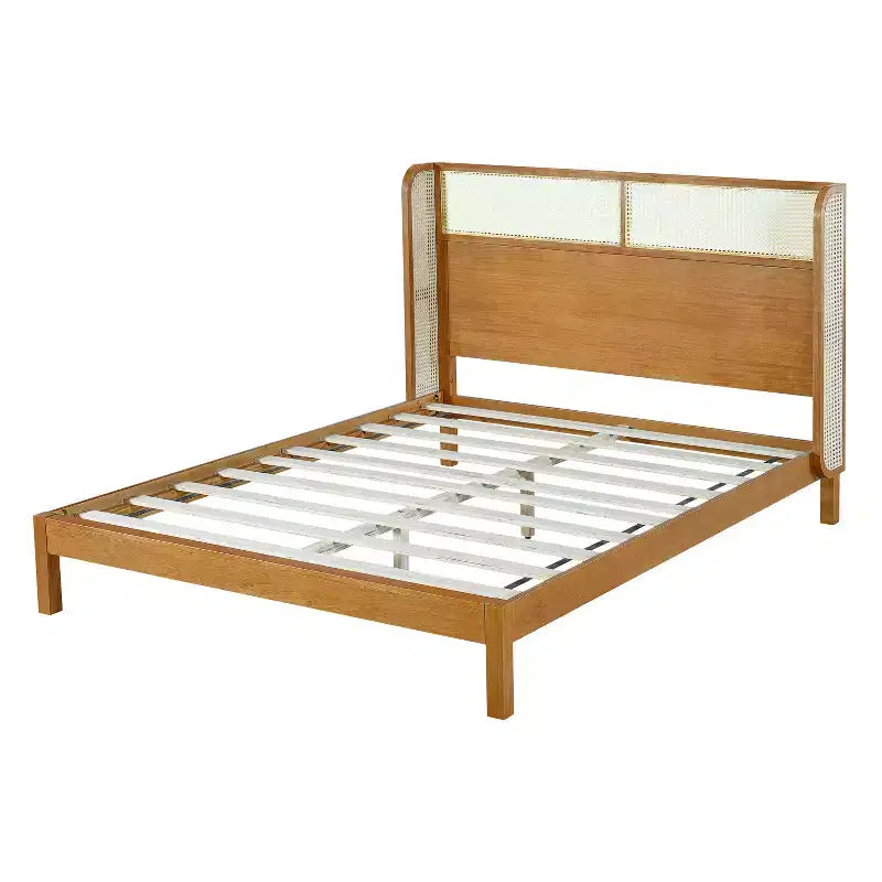 Struttura letto king/queen con testiera, in legno di gomma stile moderno di metà secolo per camera da letto, naturale - ModernLuxe