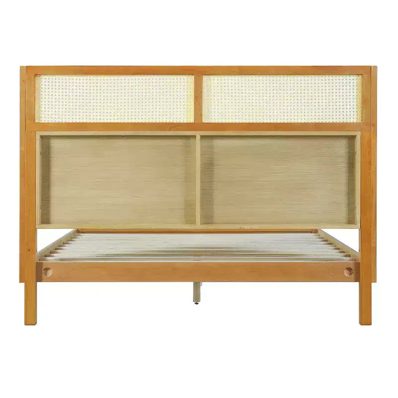 Struttura letto king/queen con testiera, in legno di gomma stile moderno di metà secolo per camera da letto, naturale - ModernLuxe