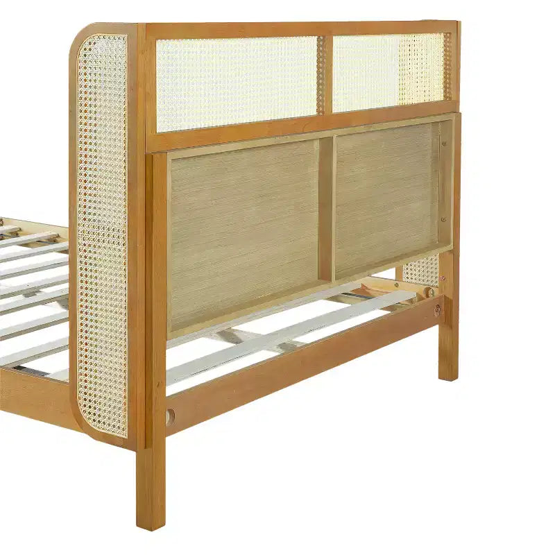 Struttura letto king/queen con testiera, in legno di gomma stile moderno di metà secolo per camera da letto, naturale - ModernLuxe