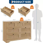 Cassettiera Moderna da Fattoria in Rattan a 7 Cassetti, Organizer per Armadio, Soggiorno, Ingresso, Corridoio, Quercia