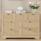 Cassettiera Moderna da Fattoria in Rattan a 7 Cassetti, Organizer per Armadio, Soggiorno, Ingresso, Corridoio, Quercia