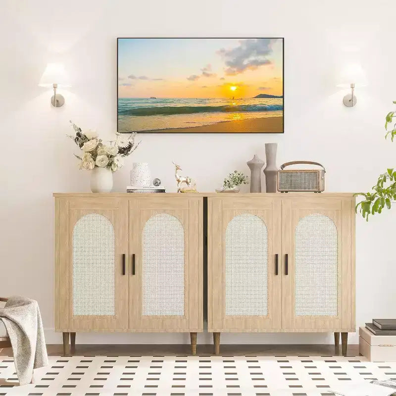 Madia credenza con contenitore, mobile credenza con 2 ante e ripiani regolabili, (2 pz.)