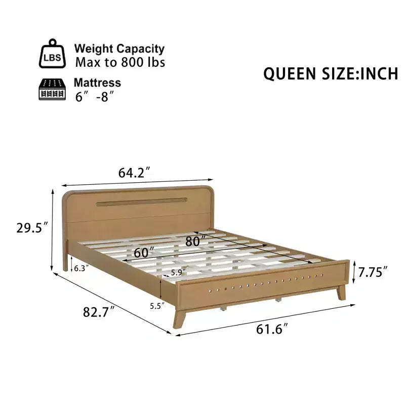 Struttura letto King/Queen Size, Struttura letto a piattaforma in legno massello di pino, Nessuna necessità di box spring, Giallo rustico - ModernLuxe