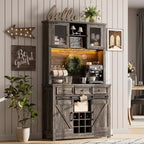 COZONY 72 Mobile credenza da caffè con luci LED, credenza moderna con ante scorrevoli a fienile e portabottiglie per cucina e sala da pranzo