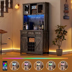 COZONY 72 Mobile credenza da caffè con luci LED, credenza moderna con ante scorrevoli a fienile e portabottiglie per cucina e sala da pranzo