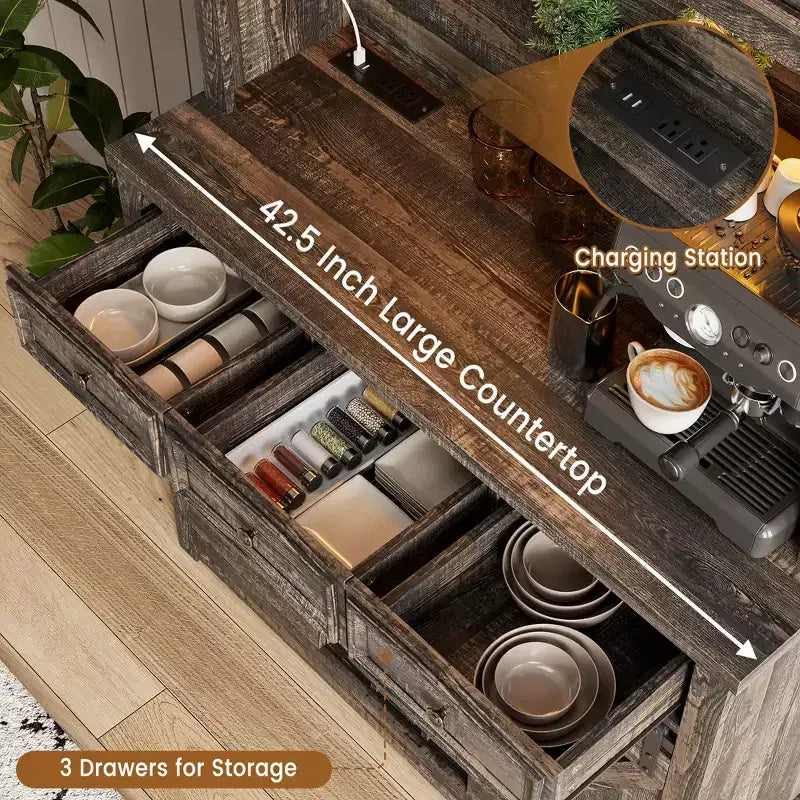 COZONY 72 Mobile credenza da caffè con luci LED, credenza moderna con ante scorrevoli a fienile e portabottiglie per cucina e sala da pranzo
