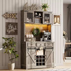 COZONY 72 Mobile credenza da caffè con luci LED, credenza moderna con ante scorrevoli a fienile e portabottiglie per cucina e sala da pranzo