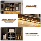 COZONY 72 Mobile credenza da caffè con luci LED, credenza moderna con ante scorrevoli a fienile e portabottiglie per cucina e sala da pranzo
