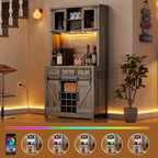 COZONY 72 Mobile credenza da caffè con luci LED, credenza moderna con ante scorrevoli a fienile e portabottiglie per cucina e sala da pranzo