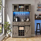 COZONY 72 Mobile credenza da caffè con luci LED, credenza moderna con ante scorrevoli a fienile e portabottiglie per cucina e sala da pranzo