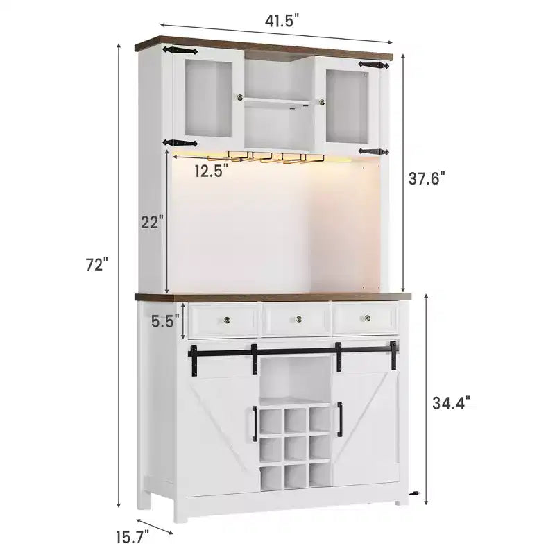 COZONY 72 Mobile credenza da caffè con luci LED, credenza moderna con ante scorrevoli a fienile e portabottiglie per cucina e sala da pranzo