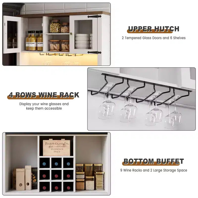 COZONY 72 Mobile credenza da caffè con luci LED, credenza moderna con ante scorrevoli a fienile e portabottiglie per cucina e sala da pranzo
