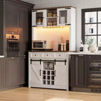 COZONY 72 Mobile credenza da caffè con luci LED, credenza moderna con ante scorrevoli a fienile e portabottiglie per cucina e sala da pranzo