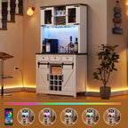 COZONY 72 Mobile credenza da caffè con luci LED, credenza moderna con ante scorrevoli a fienile e portabottiglie per cucina e sala da pranzo