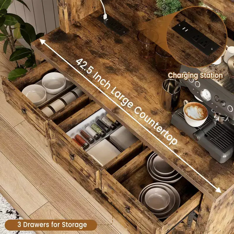 COZONY 72 Mobile credenza da caffè con luci LED, credenza moderna con ante scorrevoli a fienile e portabottiglie per cucina e sala da pranzo