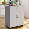Okak Small Kitchen Island with Storage, Kitchen Cart with Barn Door and Wheels, Rolling Kitchen Island for Dining Room, Kitchen, Living Room, White