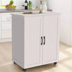 Okak Isola per Cucina Piccola con Contenitore, Carrello da Cucina con Anta Scorrevole Stile Fienile e Ruote, Isola Mobile per Sala da Pranzo, Cucina, Soggiorno, Bianco