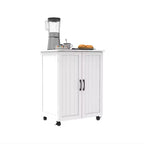 Okak Isola per Cucina Piccola con Contenitore, Carrello da Cucina con Anta Scorrevole Stile Fienile e Ruote, Isola Mobile per Sala da Pranzo, Cucina, Soggiorno, Bianco