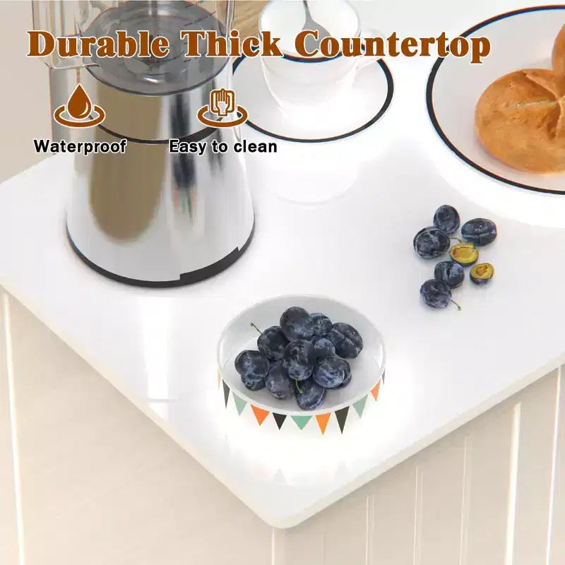 Okak Isola per Cucina Piccola con Contenitore, Carrello da Cucina con Anta Scorrevole Stile Fienile e Ruote, Isola Mobile per Sala da Pranzo, Cucina, Soggiorno, Bianco