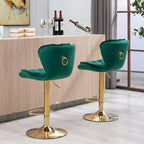 Sgabelli da Bar in Velluto Chic Okak, Set di 2, Altezza Bancone, Sgabelli Girevoli con Sollevamento Meccanico Regolabile, Schienale Trapuntato e Poggiapiedi Cromato