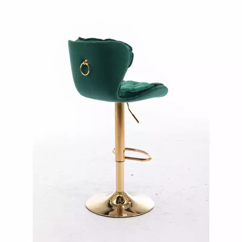 Sgabelli da Bar in Velluto Chic Okak, Set di 2, Altezza Bancone, Sgabelli Girevoli con Sollevamento Meccanico Regolabile, Schienale Trapuntato e Poggiapiedi Cromato