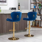 Sgabelli da Bar in Velluto Chic Okak, Set di 2, Altezza Bancone, Sgabelli Girevoli con Sollevamento Meccanico Regolabile, Schienale Trapuntato e Poggiapiedi Cromato