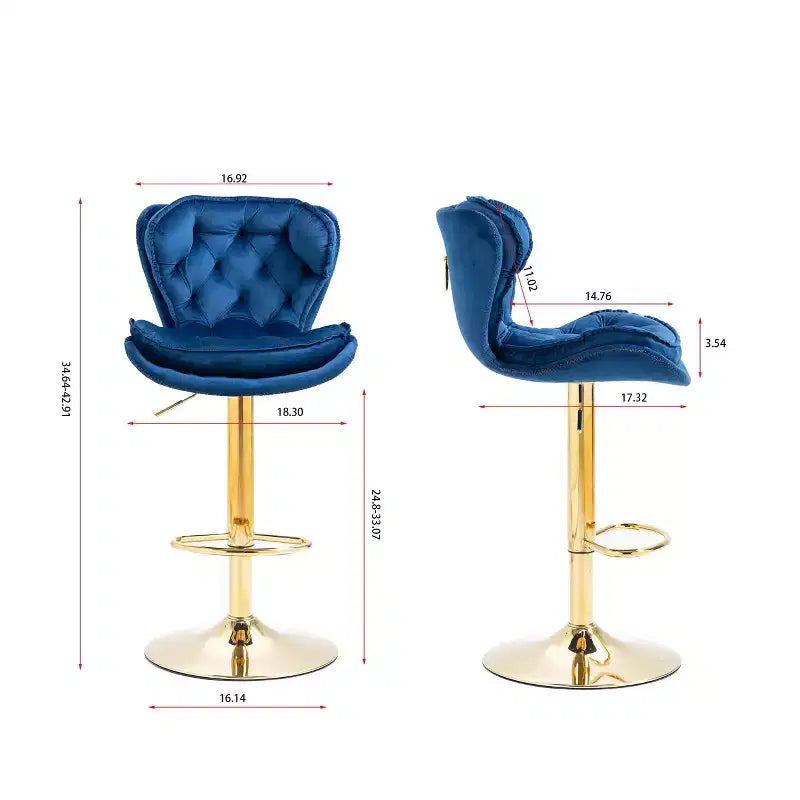 Sgabelli da Bar in Velluto Chic Okak, Set di 2, Altezza Bancone, Sgabelli Girevoli con Sollevamento Meccanico Regolabile, Schienale Trapuntato e Poggiapiedi Cromato