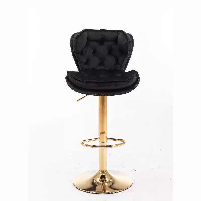 Sgabelli da Bar in Velluto Chic Okak, Set di 2, Altezza Bancone, Sgabelli Girevoli con Sollevamento Meccanico Regolabile, Schienale Trapuntato e Poggiapiedi Cromato