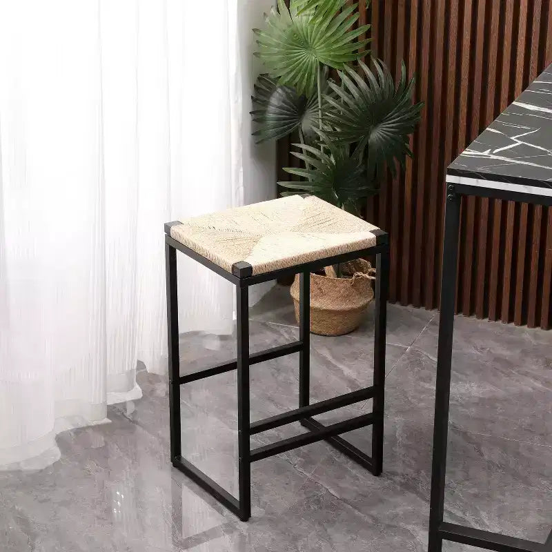 Okak 25Sgabelli da bar senza schienale in corda di carta intrecciata, set da 2, sgabelli da bancone con poggiapiedi per tavolo da pranzo e isola cucina