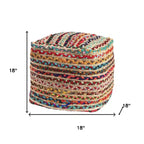 HomeRoots pouf/ottoman a righe in iuta intrecciata naturale e arcobaleno e poliestere da 18 pollici