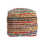 HomeRoots pouf/ottoman a righe in iuta intrecciata naturale e arcobaleno e poliestere da 18 pollici